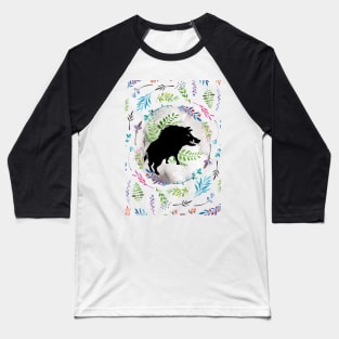 Watercolour Boar and Ferns Baseball T-Shirt